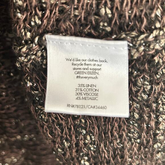 Eileen Fisher Dolman Boxy Sweater L PL LP Top Brown Gold Shimmer Linen Capsule - Picture 8 of 10